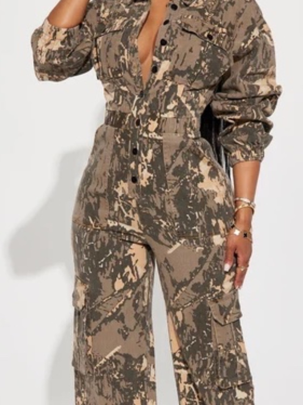 Fashion Nova Lowkey Camouflage Cargo Jumpsuit size XS NWTl